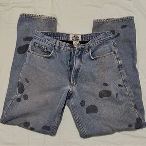 Fleece lined blue jeans with hand drawn patterns